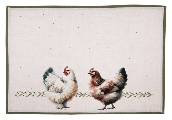 6ks béžové prestieranie so sliepočkami Barnyard Chicken - 48*35 cm - Clayre & Eef
