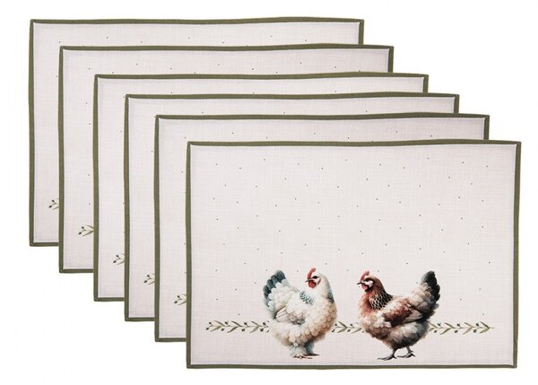 6ks béžové prestieranie so sliepočkami Barnyard Chicken - 48*35 cm - Clayre & Eef