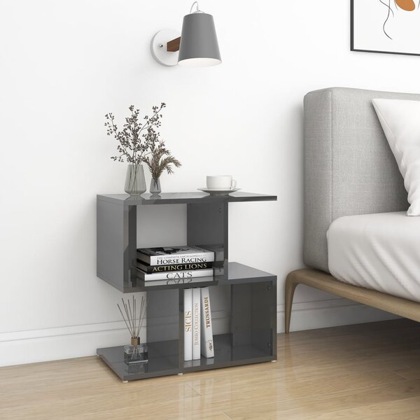 Nočný stolík, lesklý sivý 50x30x51,5 cm, kompozitné drevo