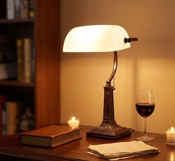 Biela banková lampa tiffany Bank white - 26*16*40 cm E27/max 1*40W - Clayre & Eef