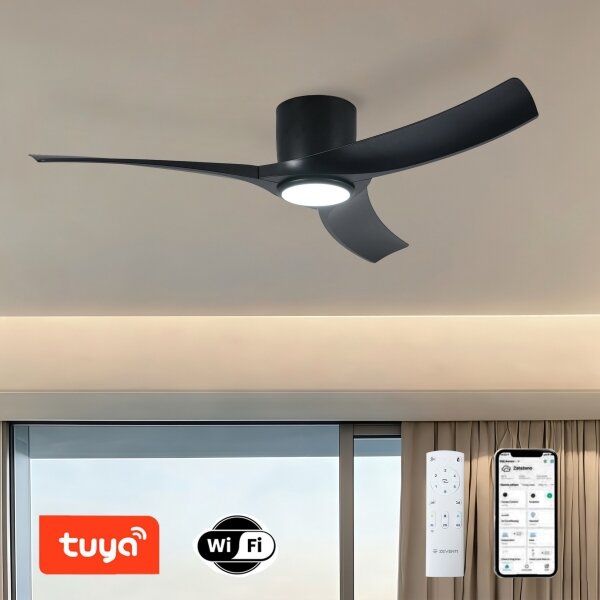 ZEVENTI - LED stropný ventilátor ORBITO LED/24W/230V Wi-Fi Tuya čierny + diaľkový ovládač