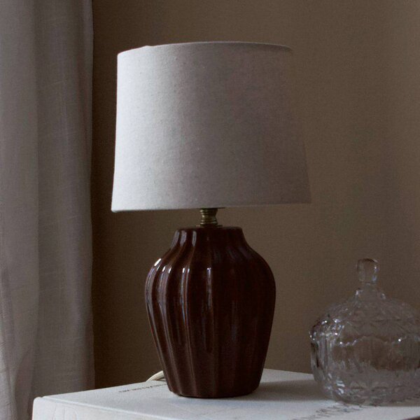 PR Home Stolová lampa Lyon, hnedá/béžová, výška 32 cm, keramika/ľan, Hnedá / hrdzavá, Chodba, Keramický, Škandinávsky, Stojacie svietidlo