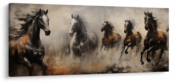 Obraz - Olejomaľba koní (120x50 cm)