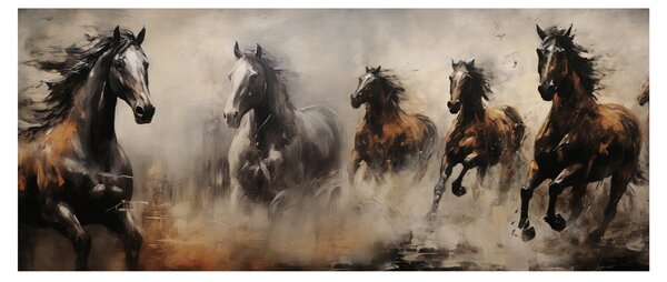 Obraz - Olejomaľba koní (120x50 cm)