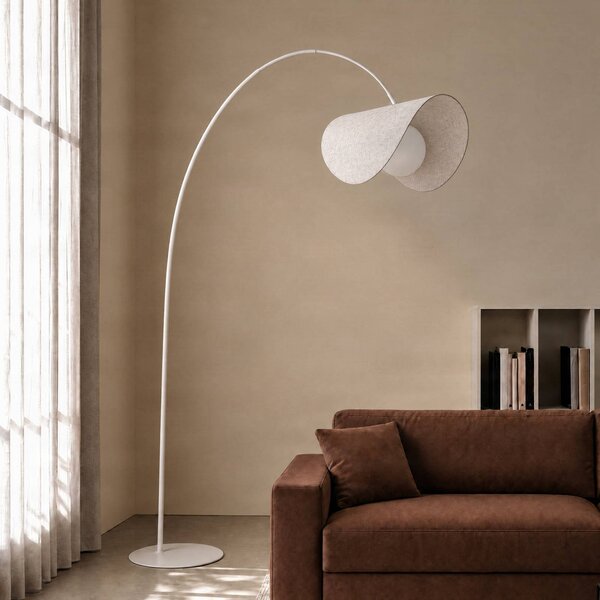 Lucande LED oblúkové svietidlo Tamani, béžové, 220 cm, stmievateľné, Krémová / jantárovo žltá, Obývacia izba / jedáleň, Textil / látka / hodváb, Dizajn, Oblúková stojaca lampa