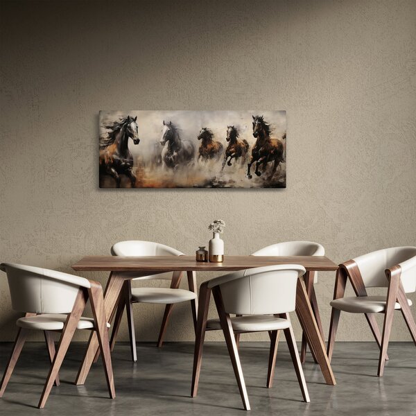 Obraz - Olejomaľba koní (120x50 cm)