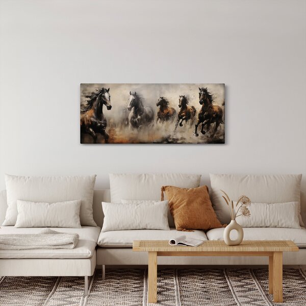 Obraz - Olejomaľba koní (120x50 cm)