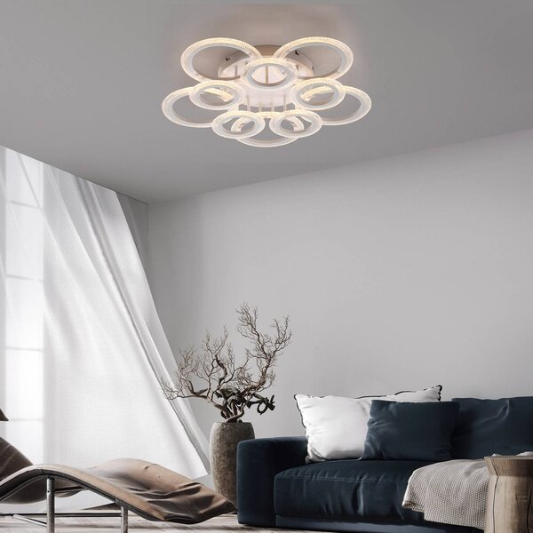 JUST LIGHT. GmbH Stropné LED svetlo Crystallo, okrúhle, biele, železo, 3 000 K, Biela / opálová, Obývacia izba / jedáleň, kov, Moderný, Stropné svetlo