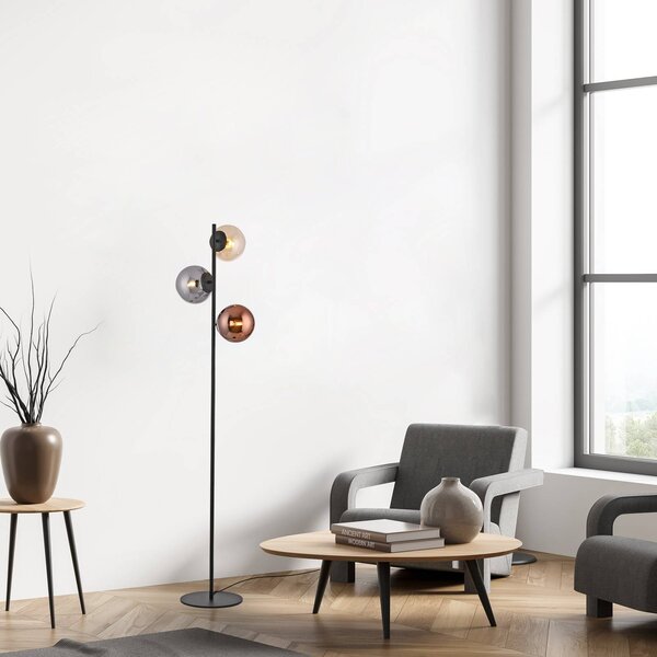JUST LIGHT. GmbH Stojacia lampa Shiny, 3-pl., čierna/viacfarebná, sklo, E14, Viacfarebné, Obývacia izba / jedáleň, Sklo, Stojaca lampa