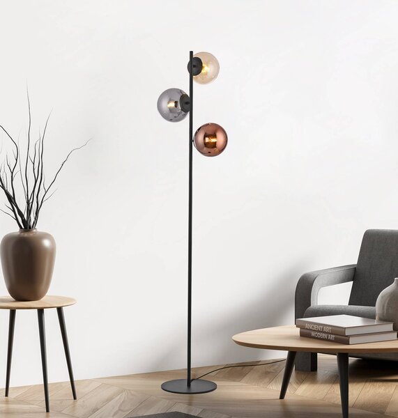 JUST LIGHT. GmbH Stojacia lampa Shiny, 3-pl., čierna/viacfarebná, sklo, E14, Viacfarebné, Obývacia izba / jedáleň, Sklo, Stojaca lampa
