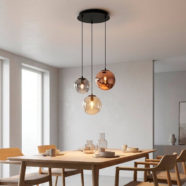 JUST LIGHT. GmbH Závesné svietidlo Shiny, 3-pl., okrúhle, viacfarebné, sklo, E14, Viacfarebné, Obývacia izba / jedáleň, Sklo, Závesné svietidlo