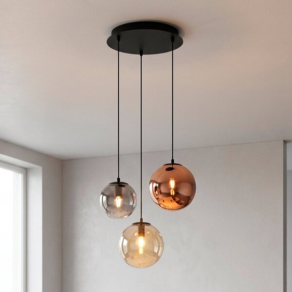 JUST LIGHT. GmbH Závesné svietidlo Shiny, 3-pl., okrúhle, viacfarebné, sklo, E14, Viacfarebné, Obývacia izba / jedáleň, Sklo, Závesné svietidlo