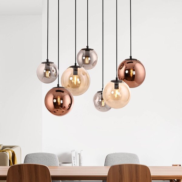 JUST LIGHT. GmbH Závesné svietidlo Shiny, 7-pl., dlhé, viacfarebné, sklo, E14, Viacfarebné, Obývacia izba / jedáleň, Sklo, Závesné svietidlo