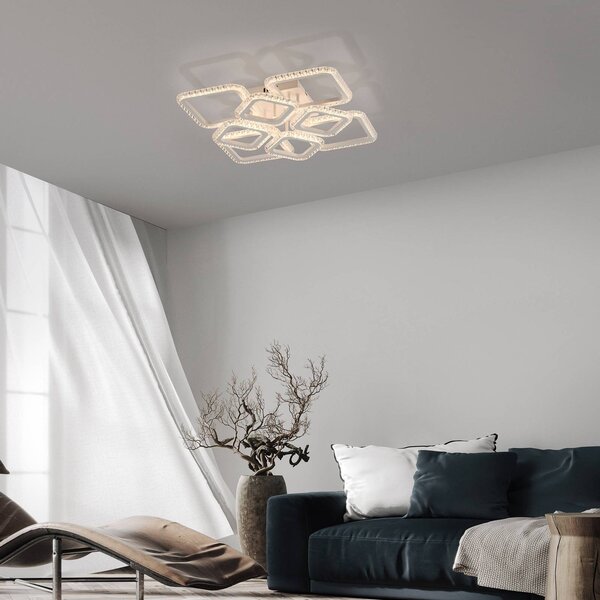 JUST LIGHT. GmbH Stropné LED svetlo Crystallo, hranaté, biele, železo, 3 000 K, Biela / opálová, Obývacia izba / jedáleň, kov, Moderný, Stropné svetlo