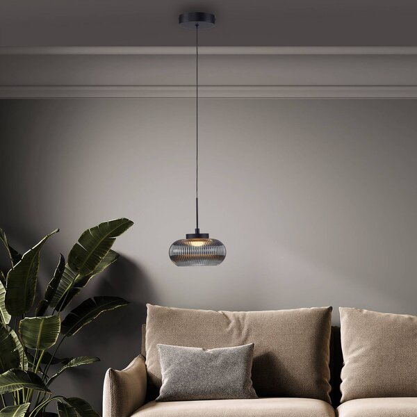 JUST LIGHT. GmbH LED závesné svietidlo Noctis, dymovo šedé, sklo, stmievateľné, 3 000 K, Hliník / sivá / zinok, Obývacia izba / jedáleň, Sklo, Moderný, Závesné svietidlo