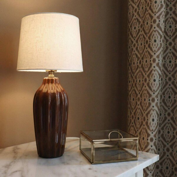 PR Home Stolová lampa Lyon, hnedá/béžová, výška 39 cm, keramika/ľan, Hnedá / hrdzavá, Chodba, Keramický, Škandinávsky, Stojacie svietidlo