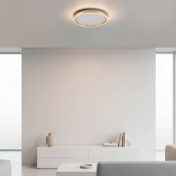 JUST LIGHT. GmbH Stropné LED svetlo Madlen, zlatá farba, Ø 40 cm, hliník, 3000 K, stmievateľné, Mosadz / zlato, Obývacia izba / jedáleň, kov, Moderný, Závesné svietidlo