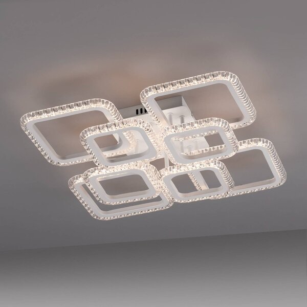 JUST LIGHT. GmbH Stropné LED svetlo Crystallo, hranaté, biele, železo, 3 000 K, Biela / opálová, Obývacia izba / jedáleň, kov, Moderný, Stropné svetlo