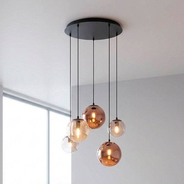 JUST LIGHT. GmbH Závesné svietidlo Shiny, 5-pl., okrúhle, viacfarebné, sklo, E14, Viacfarebné, Obývacia izba / jedáleň, Sklo, Závesné svietidlo