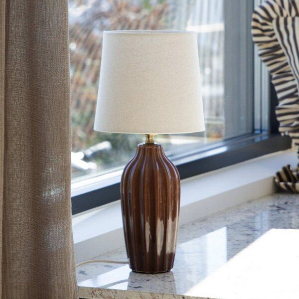 PR Home Stolová lampa Lyon, hnedá/béžová, výška 39 cm, keramika/ľan, Hnedá / hrdzavá, Chodba, Keramický, Škandinávsky, Stojacie svietidlo