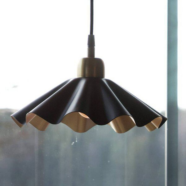 PR Home Závesné svietidlo Aira small, čierne/mosadzné, Ø 25 cm, zástrčka, Čierna, Obývacia izba / jedáleň, kov, Vintage, Závesné svietidlo