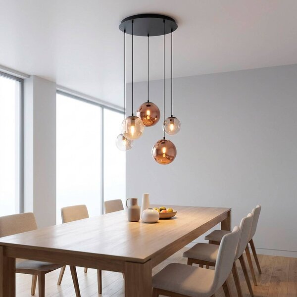 JUST LIGHT. GmbH Závesné svietidlo Shiny, 5-pl., okrúhle, viacfarebné, sklo, E14, Viacfarebné, Obývacia izba / jedáleň, Sklo, Závesné svietidlo