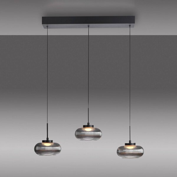 JUST LIGHT. GmbH LED závesné svietidlo Noctis, 3-pl., dymovo šedá, sklo, stmievateľné, 3 000 K, Hliník / sivá / zinok, Obývacia izba / jedáleň, Sklo, Moderný, Závesné svietidlo