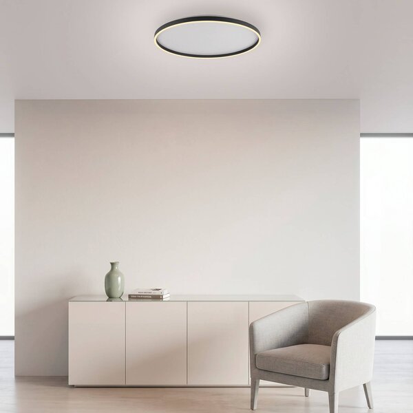 JUST LIGHT. GmbH Stropné LED svetlo Madlen, čierne, Ø 60 cm, hliník, 3 000 K, stmievateľné, Čierna, Obývacia izba / jedáleň, kov, Moderný, Závesné svietidlo