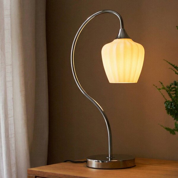 PR Home Stolová lampa Amalfi, biela/chróm, výška 51 cm, sklo, E14, Chrómová / strieborná, Chodba, kov, Škandinávsky, Stojacie svietidlo