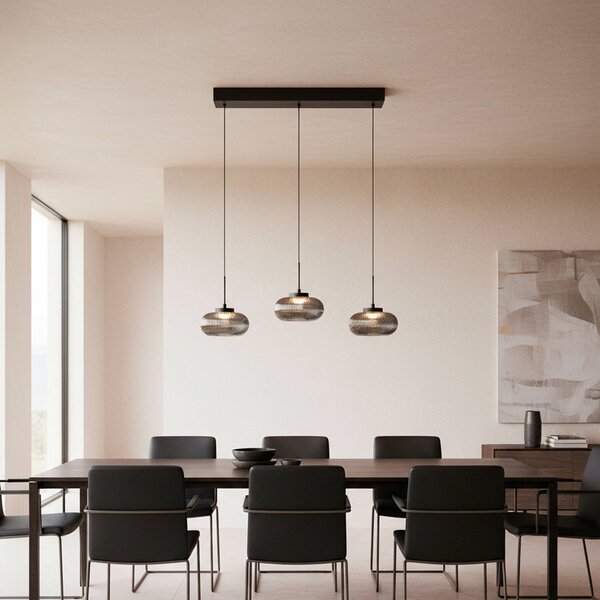 JUST LIGHT. GmbH LED závesné svietidlo Noctis, 3-pl., dymovo šedá, sklo, stmievateľné, 3 000 K, Hliník / sivá / zinok, Obývacia izba / jedáleň, Sklo, Moderný, Závesné svietidlo