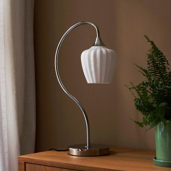 PR Home Stolová lampa Amalfi, biela/chróm, výška 51 cm, sklo, E14, Chrómová / strieborná, Chodba, kov, Škandinávsky, Stojacie svietidlo
