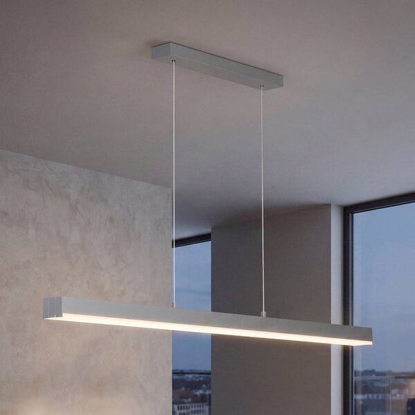 FISCHER & HONSEL LED závesné svietidlo Vayana, sivá, dĺžka 189 cm, dotykový stmievač, Hliník / sivá / zinok, Obývacia izba / jedáleň, kov, Moderný, Závesné svietidlo