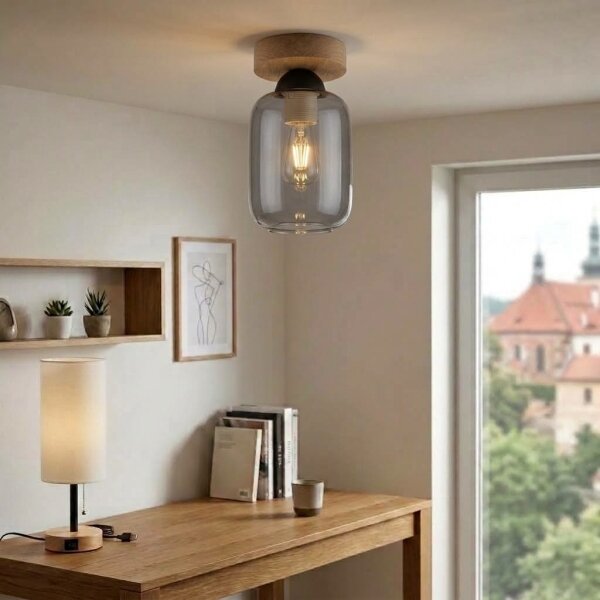 BRILAGI - LED stropné svietidlo R GLASS 1xE27/60W/230V pr. 14 cm dub/dymová sivá