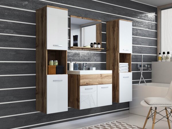 Mirjan24 Kúpeľňový nábytok Floryna XL, Farby: matera / biely lesk, Sifón: bez sifónu, Umývadlová batéria: nie 5903211138690