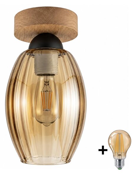BRILAGI - LED Stropné svietidlo R GLASS 1xE27/60W/230V pr. 17cm dub/dymovo-béžová