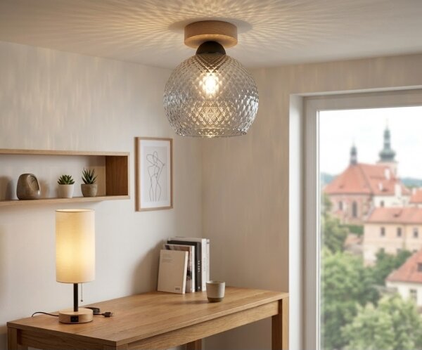 BRILAGI - LED stropné svietidlo R GLASS 1xE27/60W/230V pr. 18 cm dub/dymovo sivá