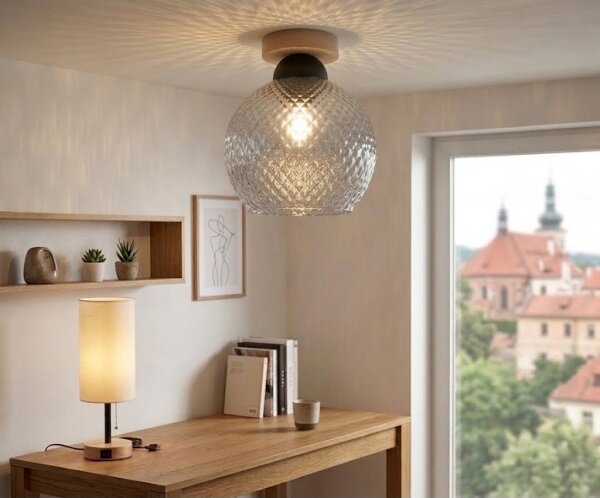 BRILAGI - LED stropné svietidlo R GLASS 1xE27/60W/230V priemer 25 cm dub/dymovošedá