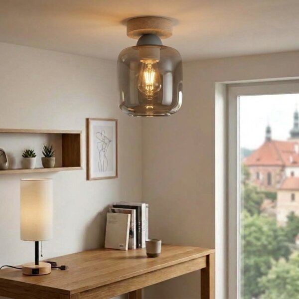 BRILAGI - LED Stropné svietidlo R GLASS 1xE27/60W/230V pr. 14 cm dub/dymová šedá