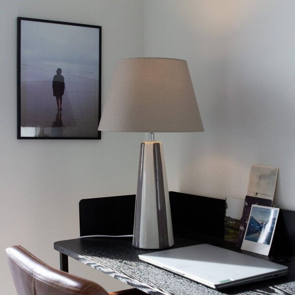 PR Home Stolová lampa Leya, hnedá/biela, výška 54 cm kov/textil, Hnedá / hrdzavá, Obývacia izba / jedáleň, Keramický, Moderný, Stojacie svietidlo