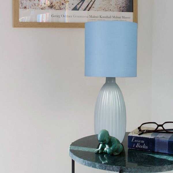 PR Home Stolová lampa Uno, modrá, výška 37 cm, textil/keramika, Modrá, Obývacia izba / jedáleň, Keramický, Moderný, Stojacie svietidlo