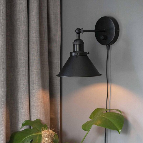 PR Home Nástenné svetlo Anton s konektorom, 18 cm, stmievač, čierne, Čierna, Obývacia izba / jedáleň, kov, Nástenné svietidlo