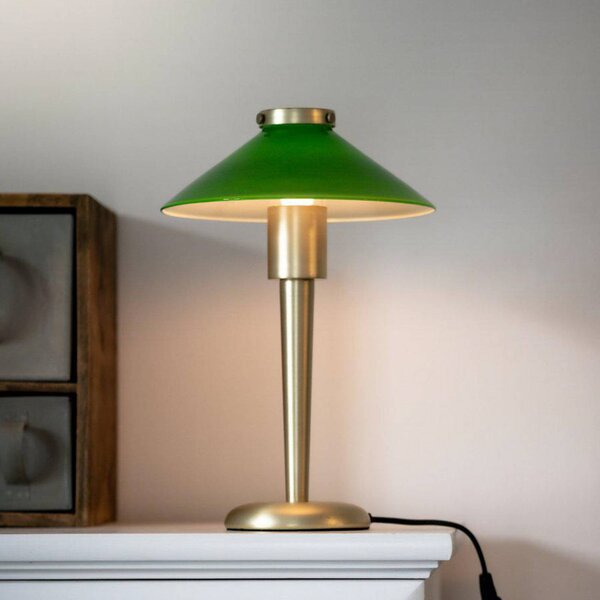PR Home Stolová lampa August, mosadzno-zelená, 34 cm, kov, Mosadz / zlato, Obývacia izba / jedáleň, kov, Stojacie svietidlo