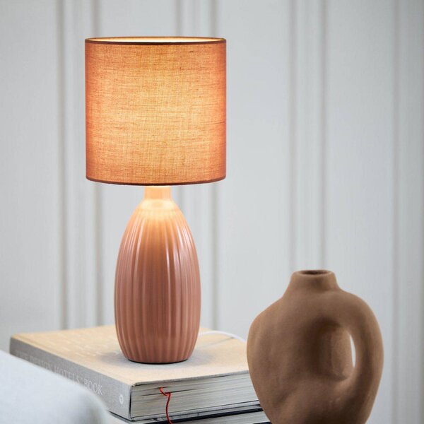 PR Home Stolová lampa Uno, hrdzavočervená, výška 37 cm, textil/keramika, Červená, Obývacia izba / jedáleň, Keramický, Moderný, Stojacie svietidlo