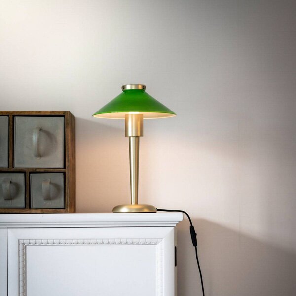 PR Home Stolová lampa August, mosadzno-zelená, 34 cm, kov, Mosadz / zlato, Obývacia izba / jedáleň, kov, Stojacie svietidlo