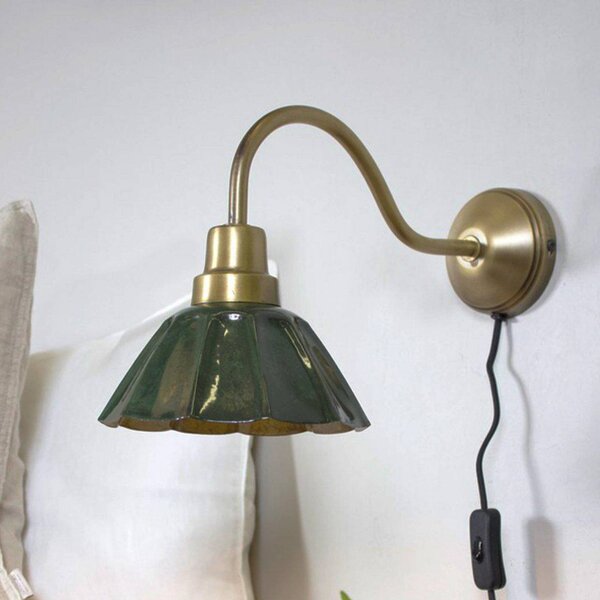 PR Home Nástenné svetlo Ester, zelené, výška 34 cm, kov, Zelená, Obývacia izba / jedáleň, kov, Vintage, Nástenné svietidlo