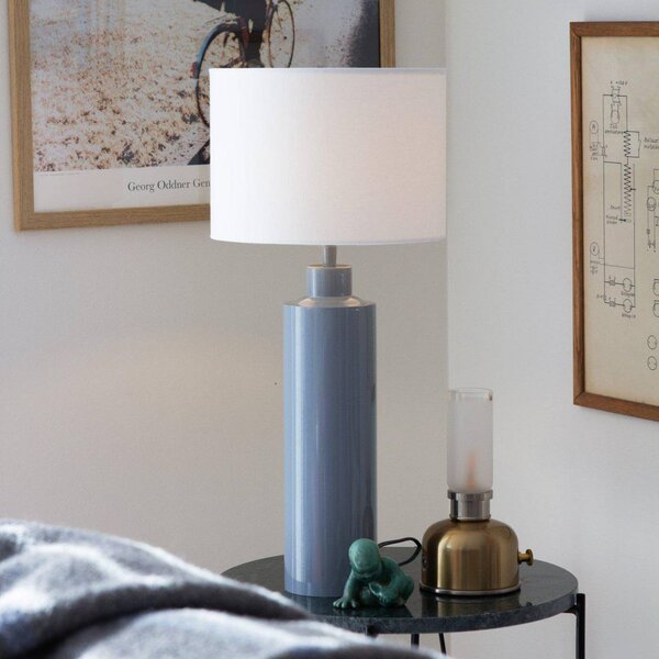 PR Home Stolová lampa Solo, modrá/biela, výška 65 cm, kov/textil, Modrá, Obývacia izba / jedáleň, Textil / látka / hodváb, Moderný, Stojacie svietidlo