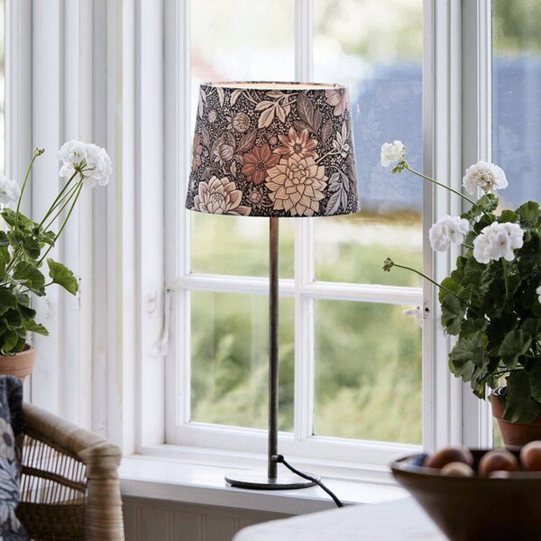 PR Home Stolová lampa BASE DAHLIA, hnedá, výška 58 cm, látka, Hnedá / hrdzavá, Obývacia izba / jedáleň, kov, Stojacie svietidlo