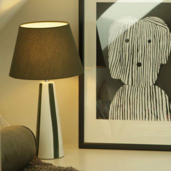 PR Home Stolová lampa Leya, zelená/biela, výška 54 cm, kov/textil, Zelená, Obývacia izba / jedáleň, Keramický, Moderný, Stojacie svietidlo