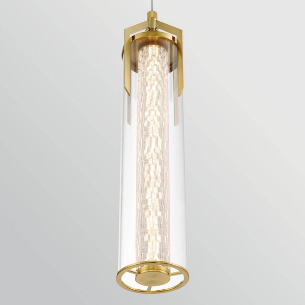 LED závesné svietidlo ESPADA, zlatá brúsená, Ø 15 cm kov/sklo, Mosadz / zlato, Obývacia izba / jedáleň, Hliník, Moderný, Závesné svietidlo