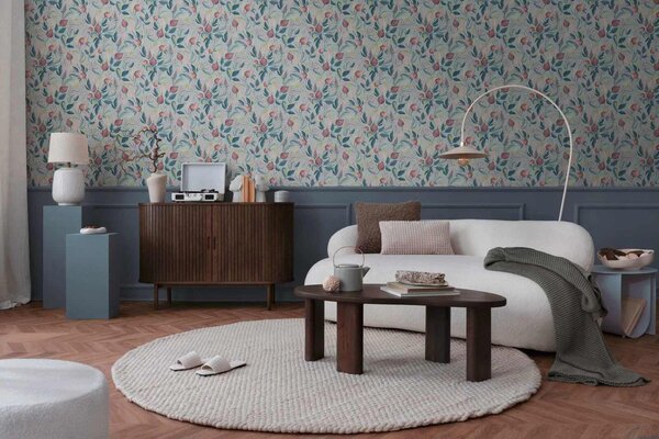 A.S. Création | Vliesová tapeta na stenu COSMO Living 79062-1 | 0,53 x 10,05 m | tyrkysová, vínová, vining ivy, krémová, žltá, ružová